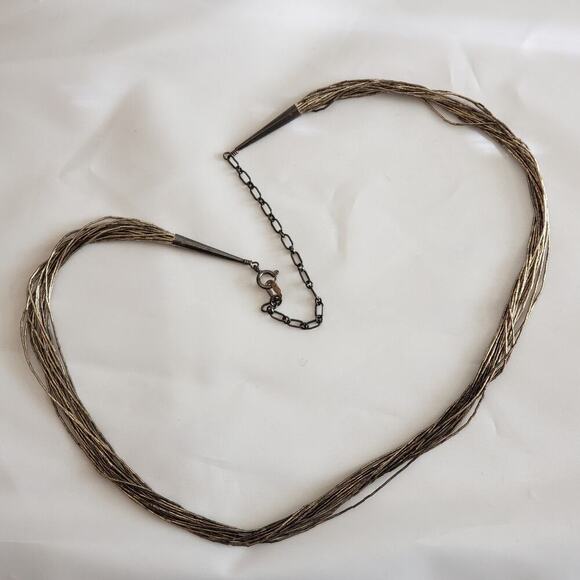 Liquid Silver 16 Strand Necklace, Southwestern Stamped Sterling 925 - Picture 5 of 8